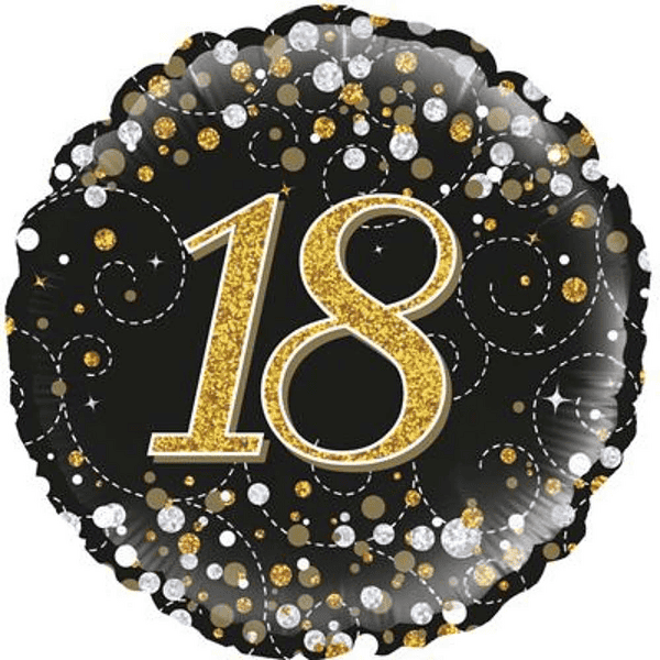 18th Birthday Sparkling Fizz Black Balloon