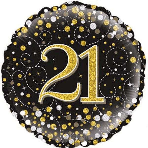 21st Birthday Sparkling Fizz Black Balloon