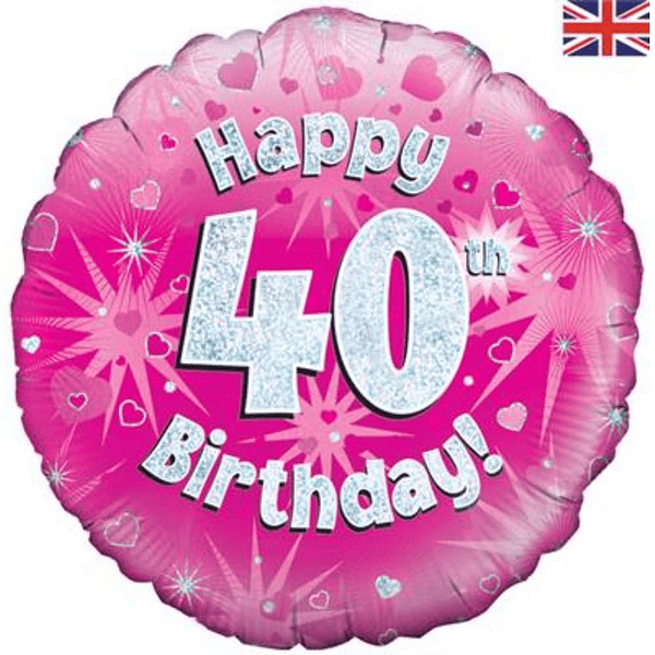 40th Birthday Pink Holographic Balloon