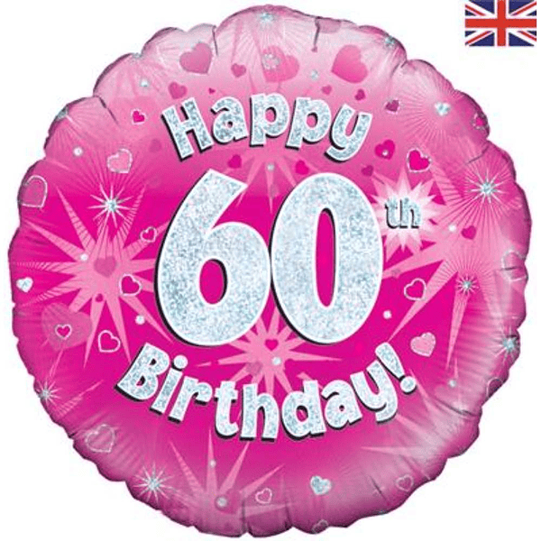 60th Birthday Pink Holographic Balloon