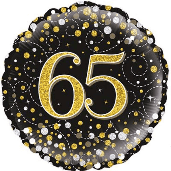 65th Birthday Sparkling Fizz Black Balloon
