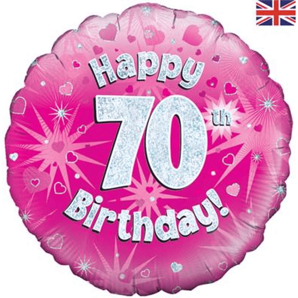 70th Birthday Pink Holographic Balloon