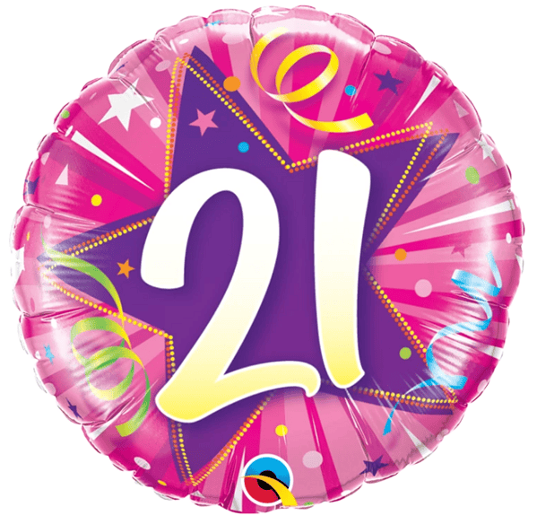 21st Birthday Shining Star Hot Pink Balloon